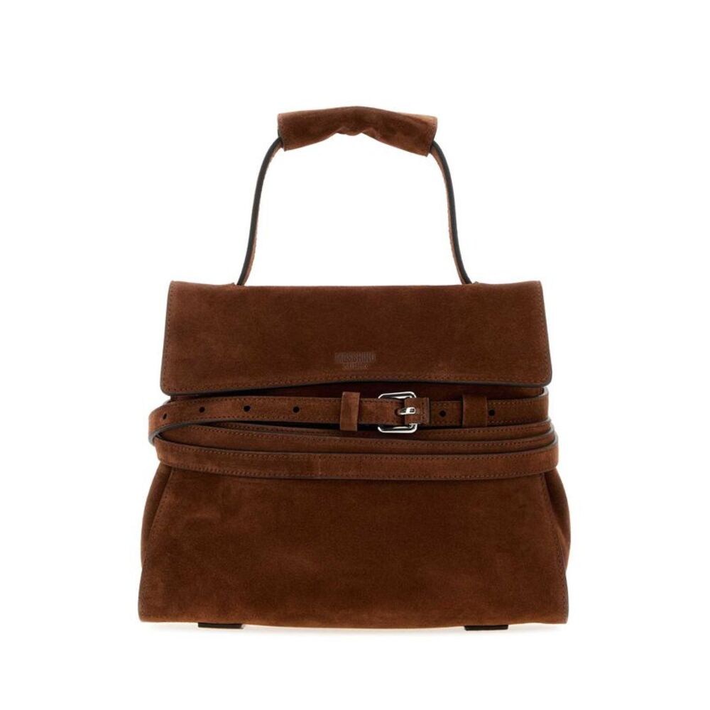 Moschino Women Brown Suede Regular Moschino Tie Me Handbag